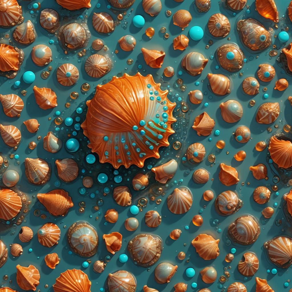 Orange Seashell with Bubbles, Fantasy Concept Art