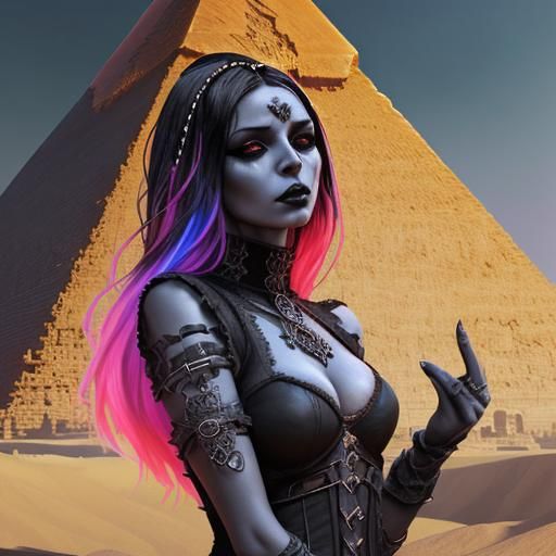 Gothic Necromancer at the Pyramids: Hyperrealistic Concept A...