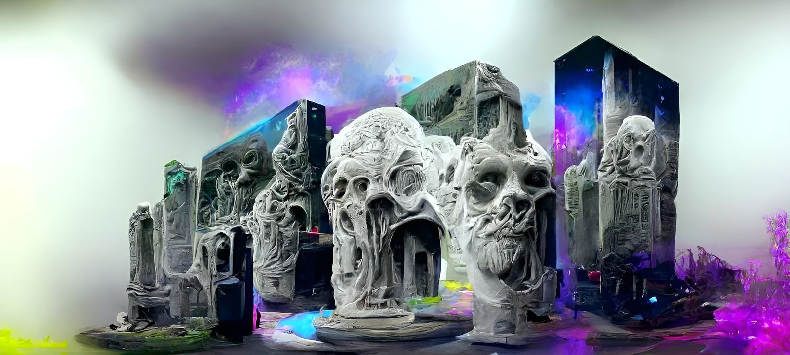 Chaotic 3D Printer in Necropolis: Digital Illustration