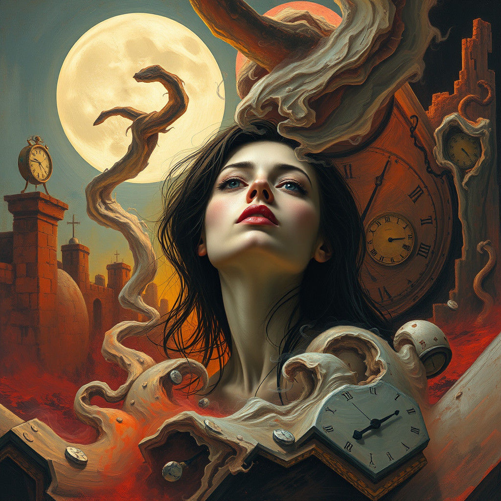 Melancholic Woman in Surreal Wasteland