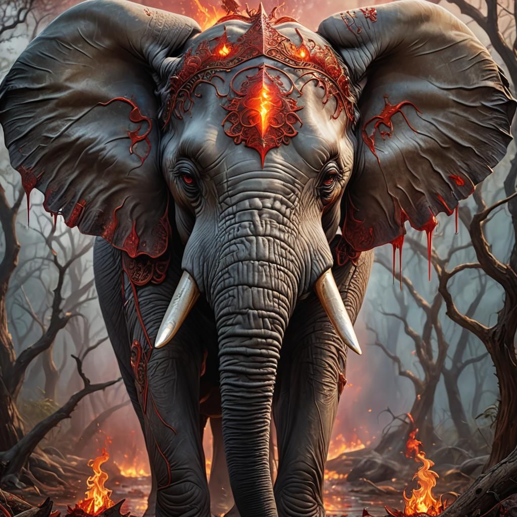Alabama Elephant with Skeleton, Hyperrealistic Fantasy Art