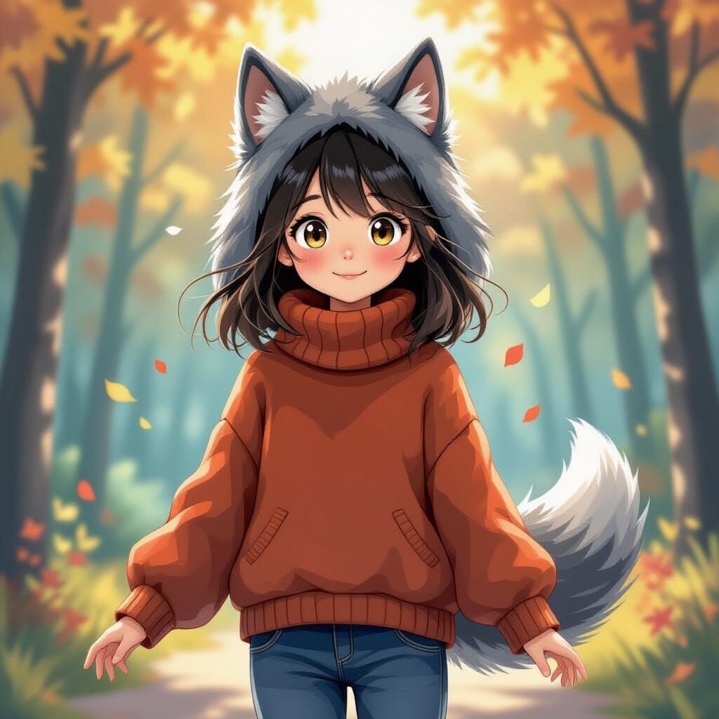 Girl Transforms into Werewolf in Anime Style