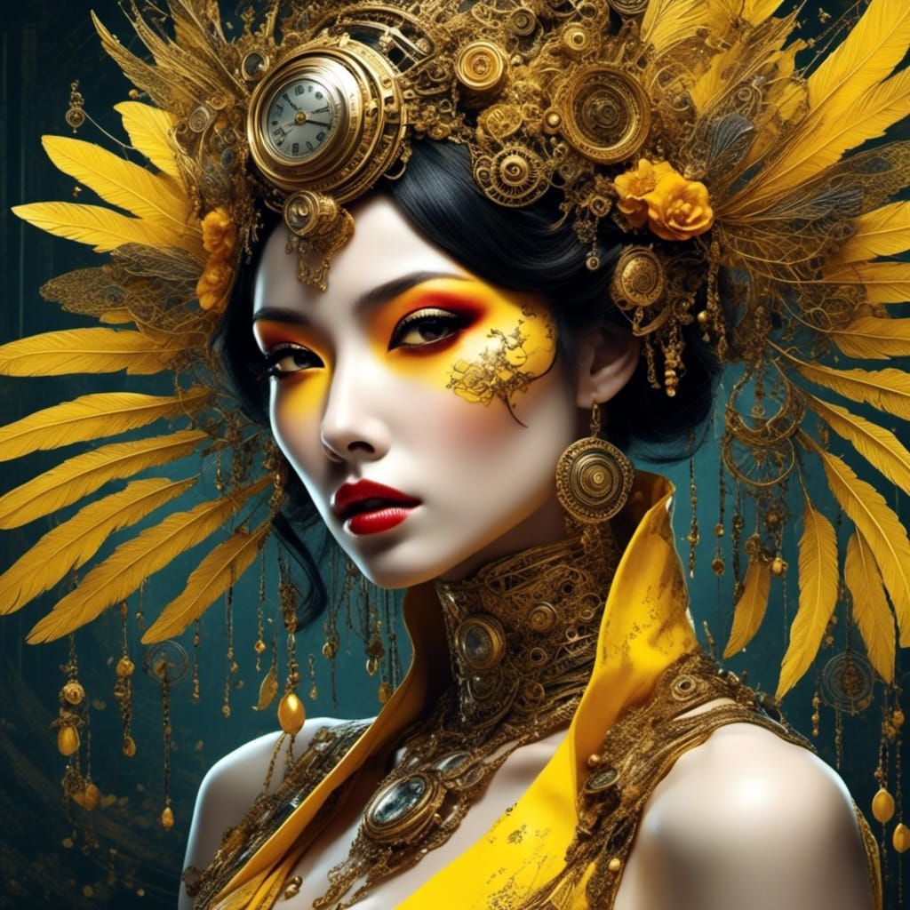 Steampunk Glamour: A Yellow AI Portrait