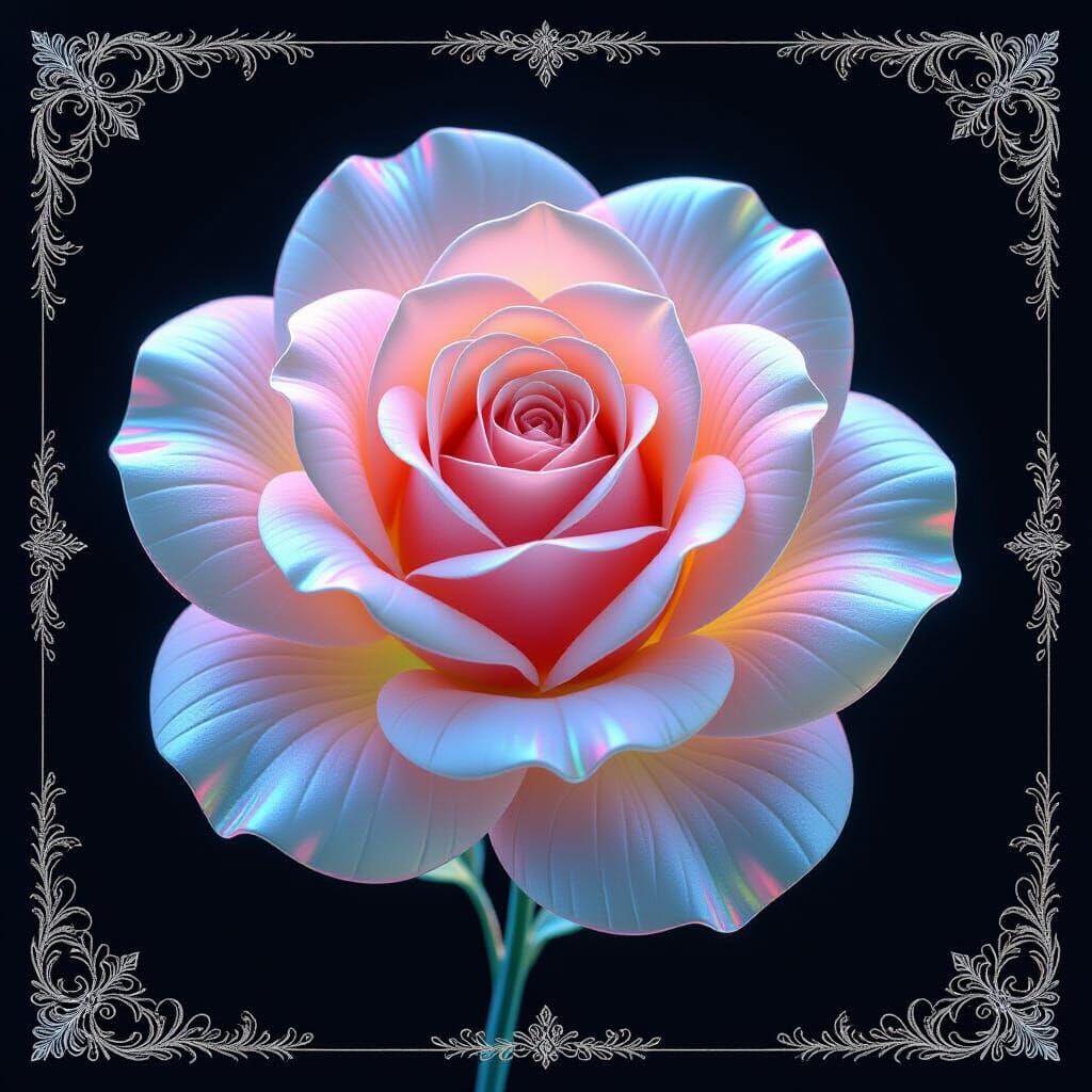 Ethereal Rose Sculpture of Iridescent Sea Glass