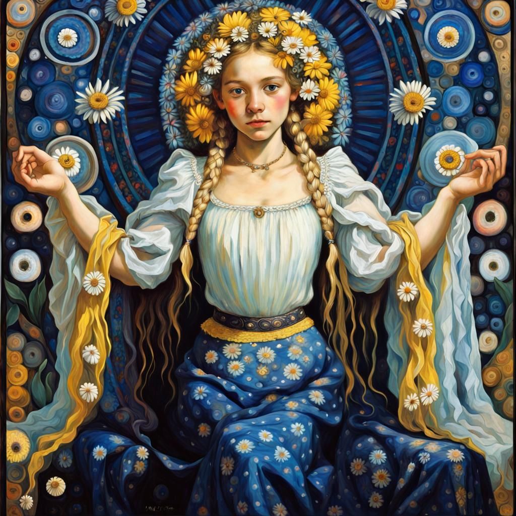 Swedish Girl with Daisy: Bohemian Ethereal Art