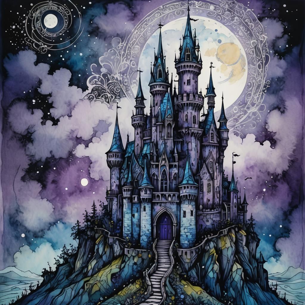 drawing of a medieval gothic castle