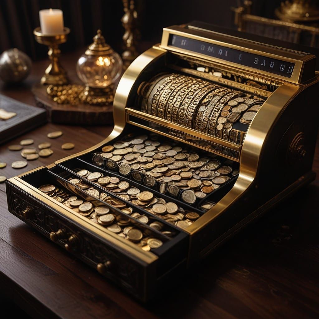 Luxurious Gold Cash Register in Futuristic Opulence