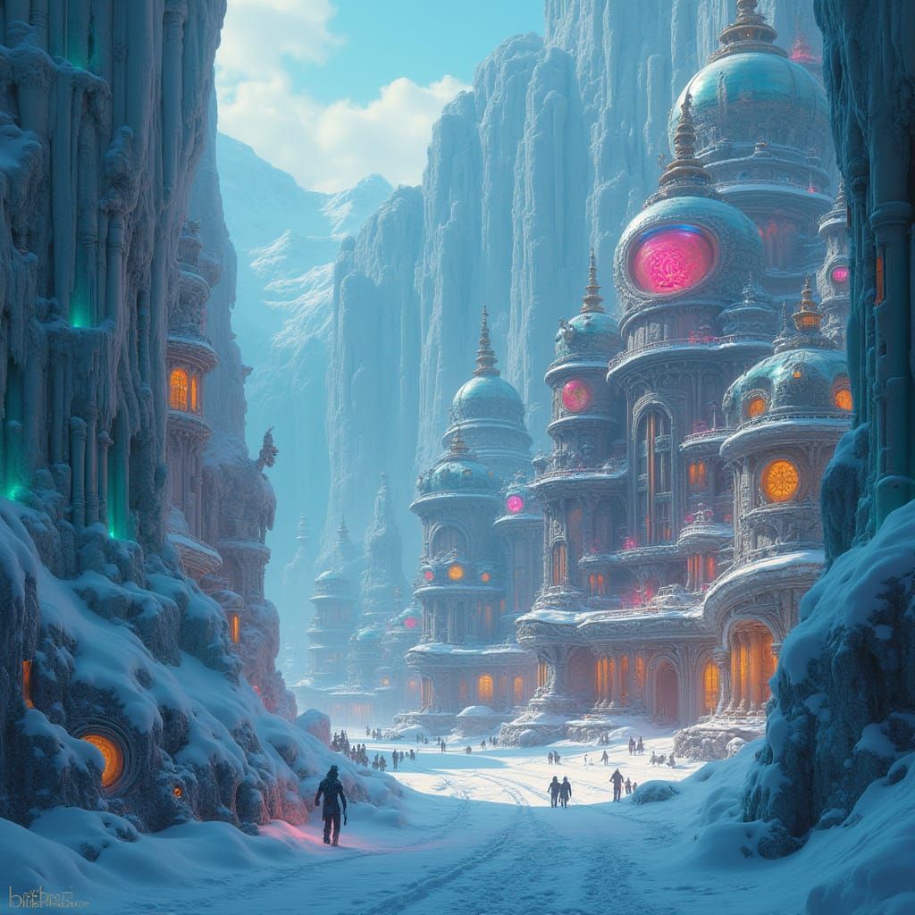 Surreal Steampunk Metropolis Amidst Arctic Wonders