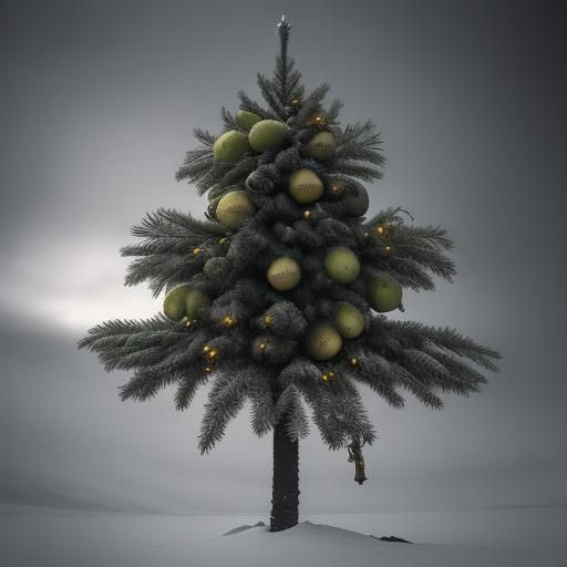 Hyperrealistic Christmas Tree with Kiwi Decorations