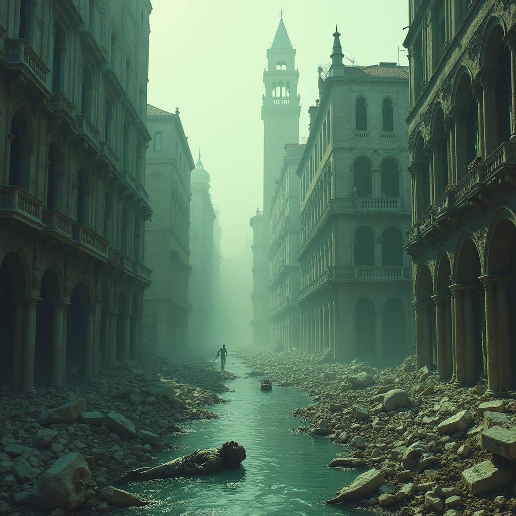 Post-Apocalyptic Venice Ruins Digital Painting