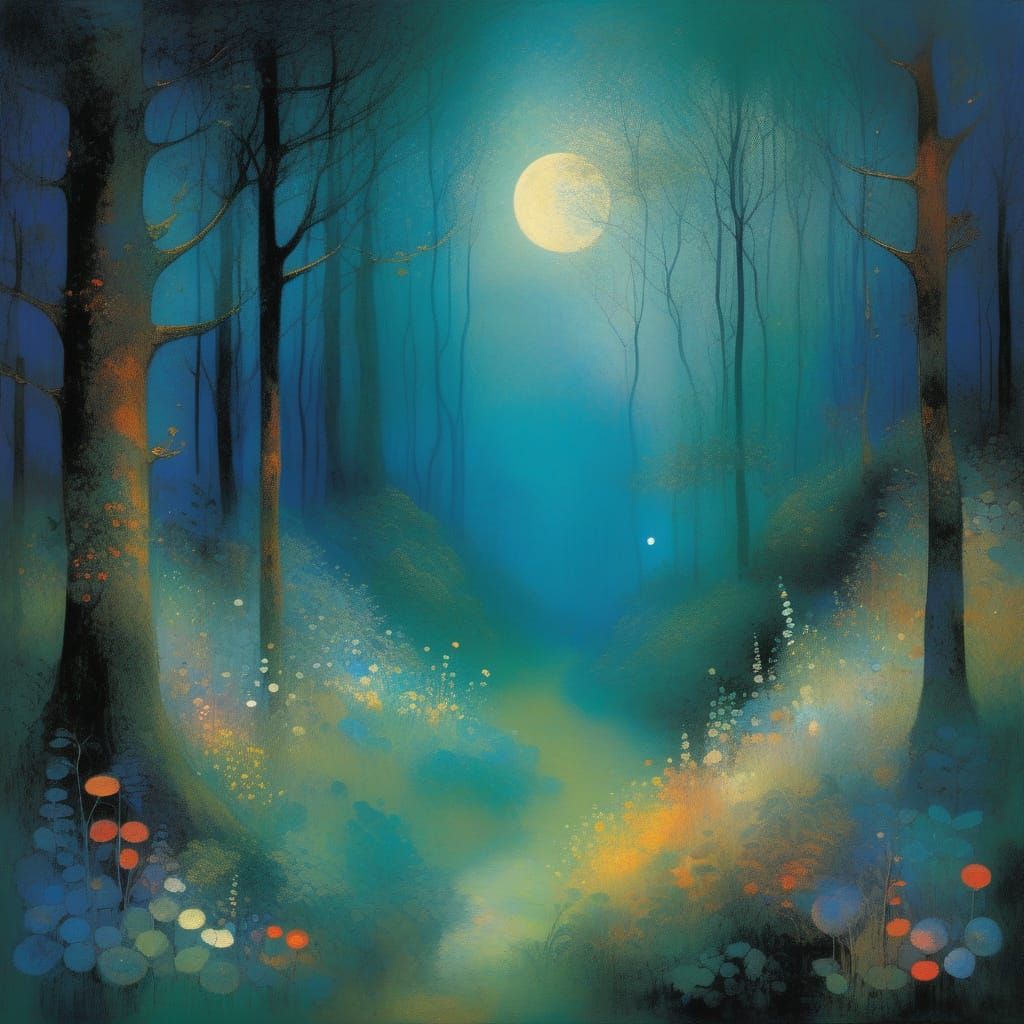 Mystical Moonlit Forest in Symbolist Style