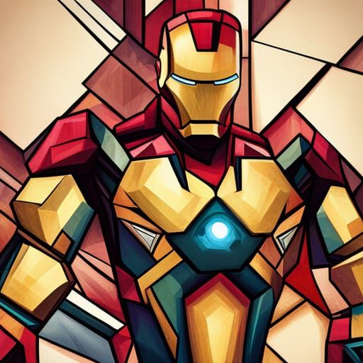 Ironman as Cubist Art Deco Geometric Painting