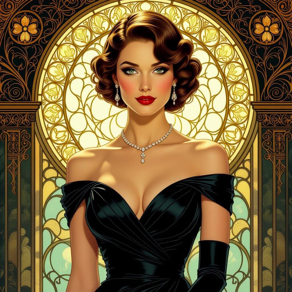 Elegant Woman in Art Nouveau Style