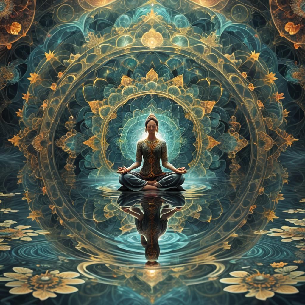Meditating Woman in Fractal Art Style