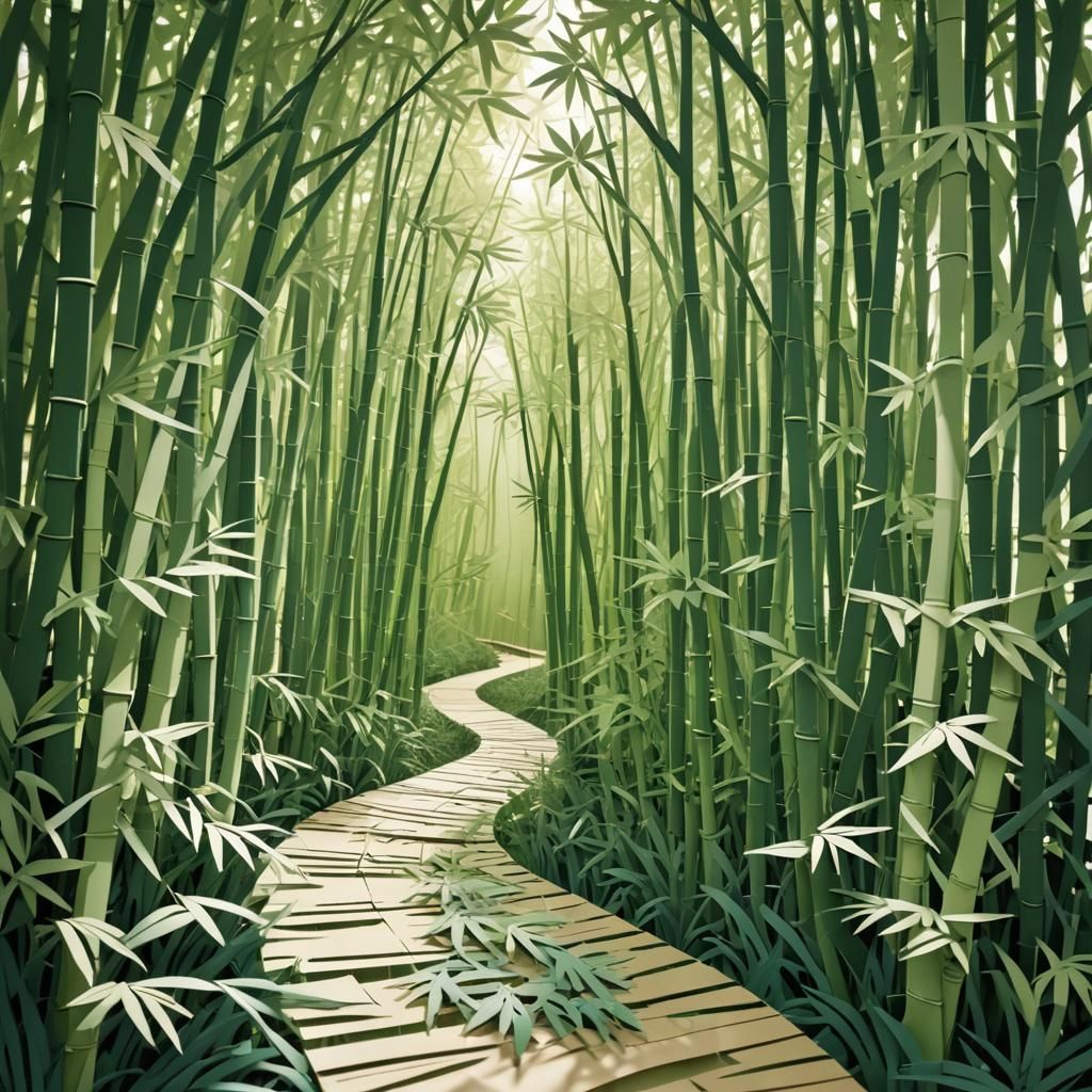 Kirigami Bamboo Forest Path with Sunlight