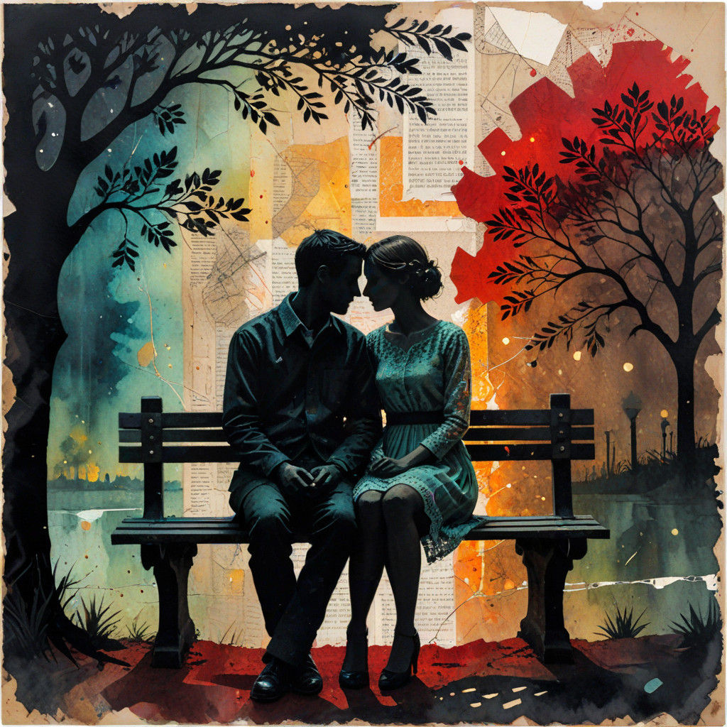 Dreamy Couple Silhouetted in Vibrant Nighttime Landscape