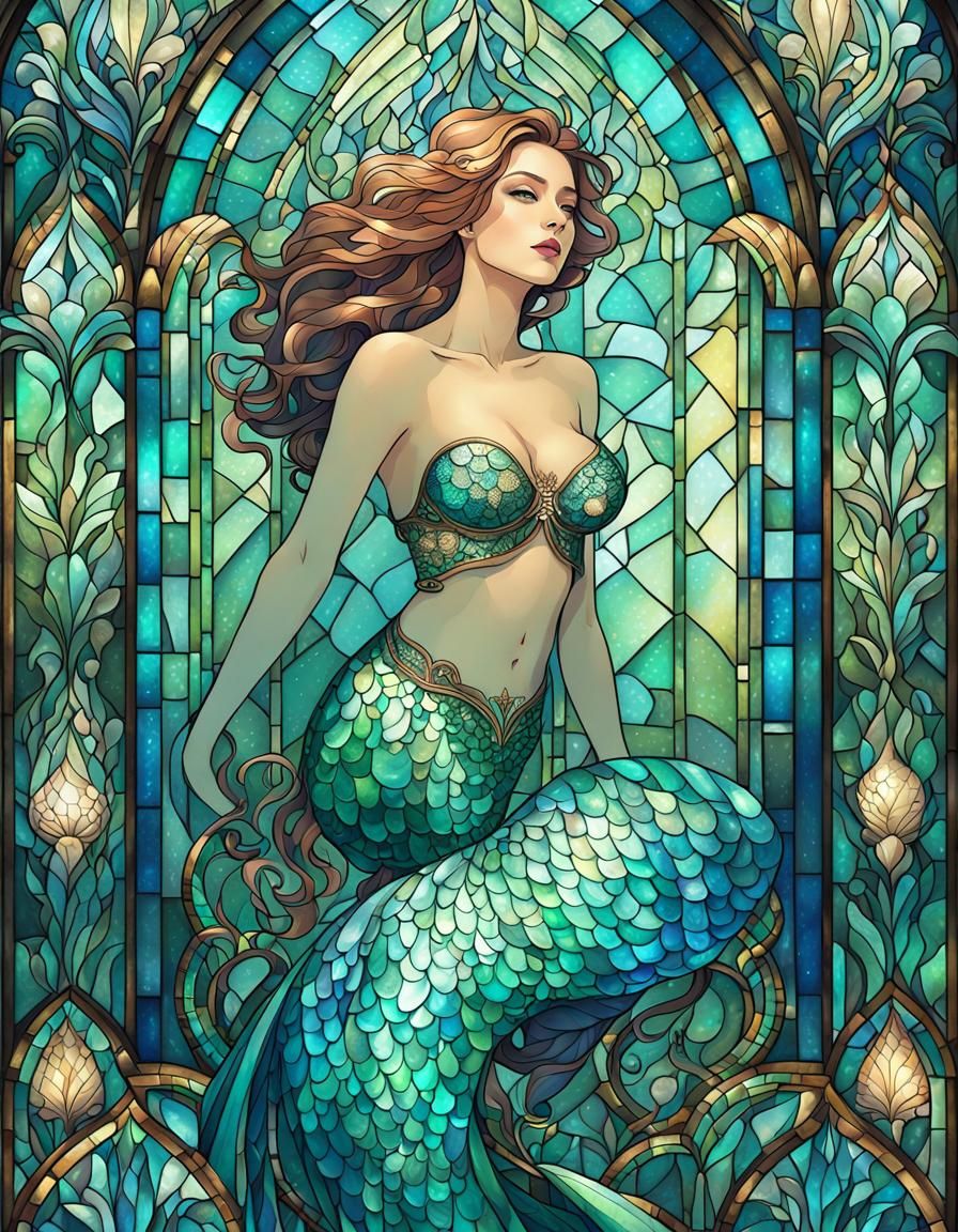 Underwater Mermaid in Cathedral: Stylized Digital Art
