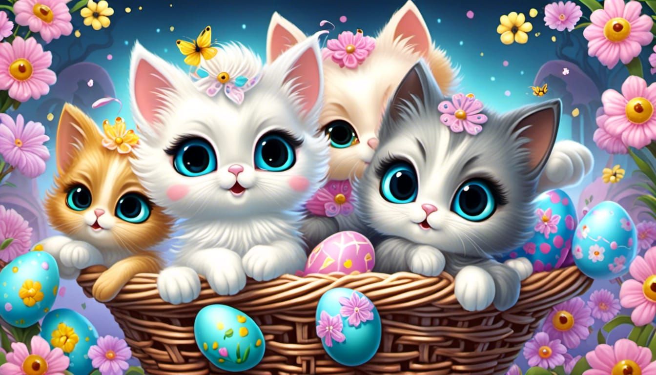 <lora:Cotton Candy:1.0> Cute fluffy Chibi Cats big eyes sitt...