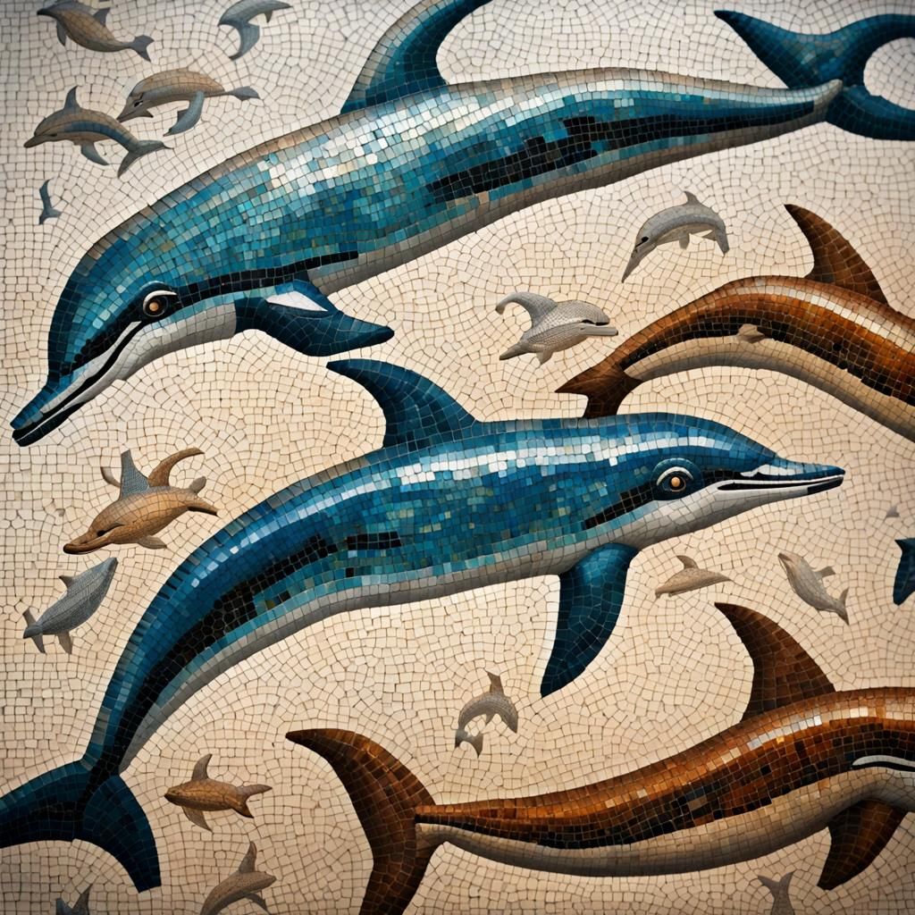 Ancient Roman Mosaic of Dolphins in High Detail