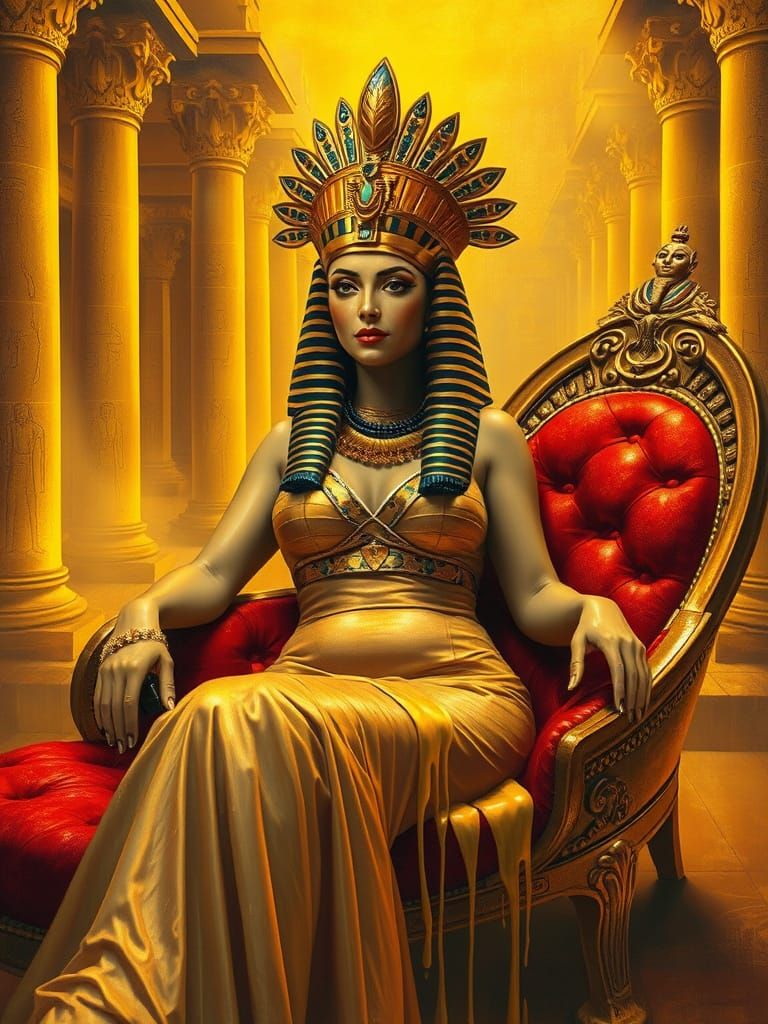 Melting Oil Portrait of Cleopatra in Art Deco Style