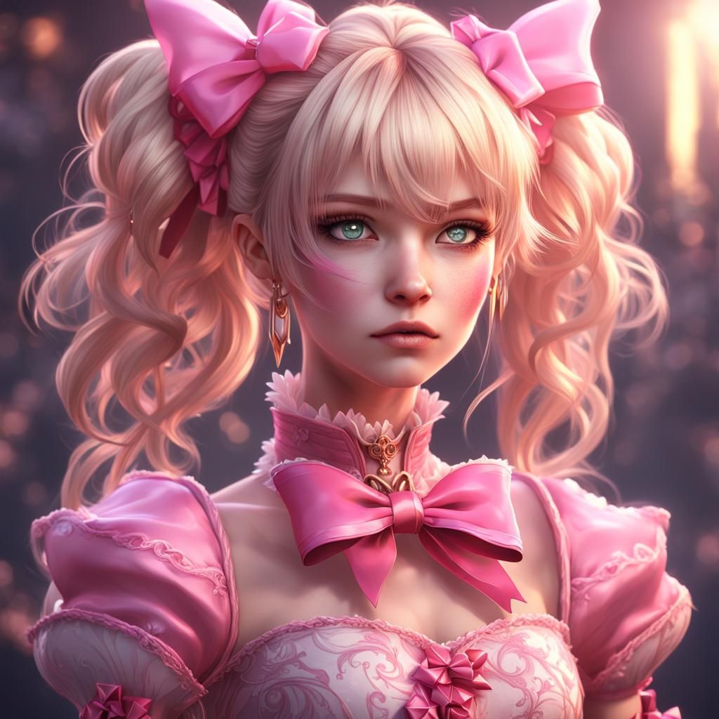Anime Girl in Pink Corset: Detailed Matte Painting