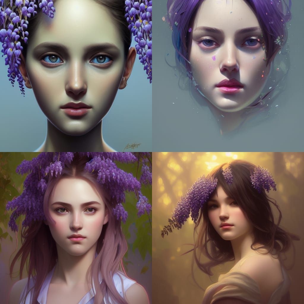 Wisteria Portrait in Hyperdetailed Art Nouveau Style
