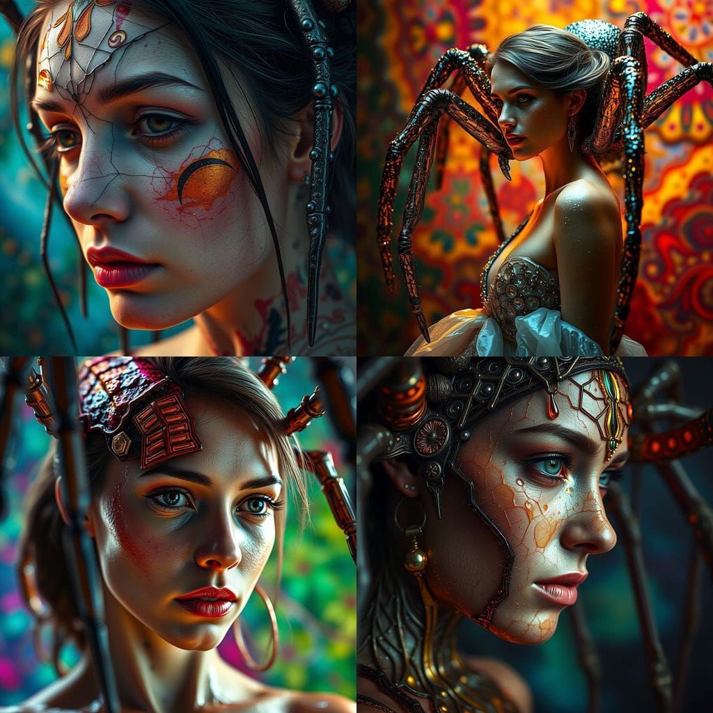 Hyperrealistic Spider Woman in Oil, Splash Art