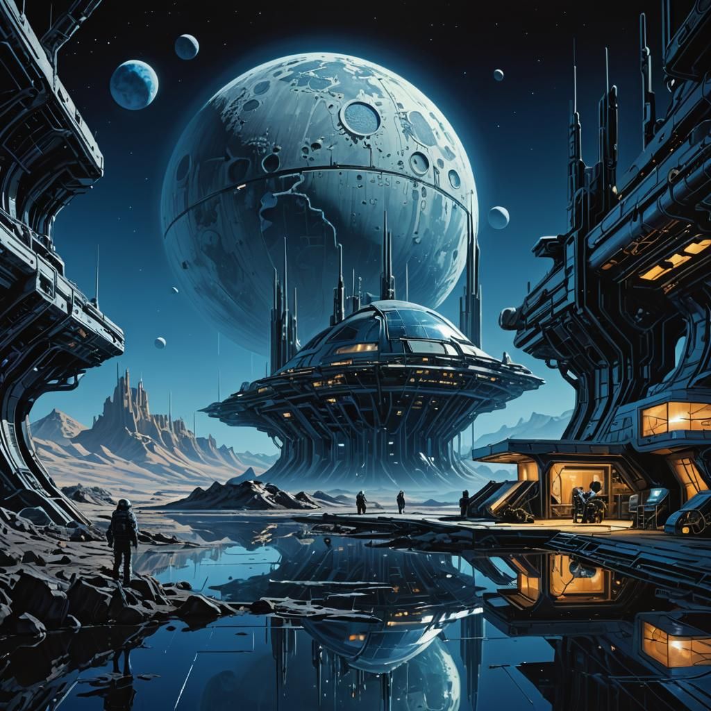 Lunar Outpost on Runaway Moon in Sci-Fi Style