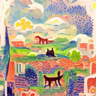 Detailed Gouache Painting of Cat and Dog