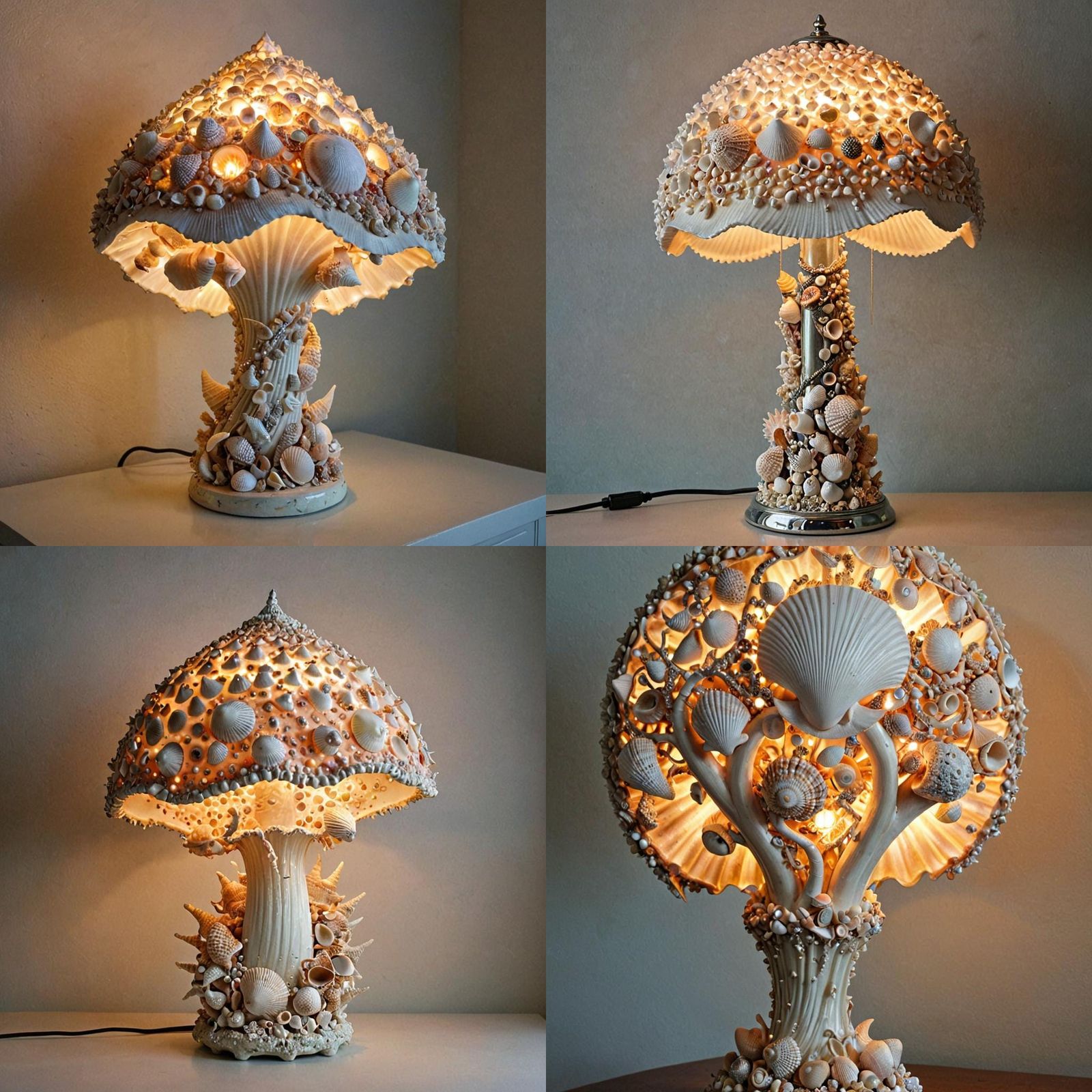 Seashell Lamp with Soft Glow, Hyperrealistic Detail