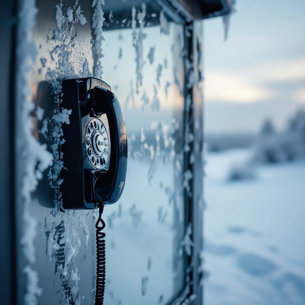 Icy Phone Booth Telephone in Snowy Landscape