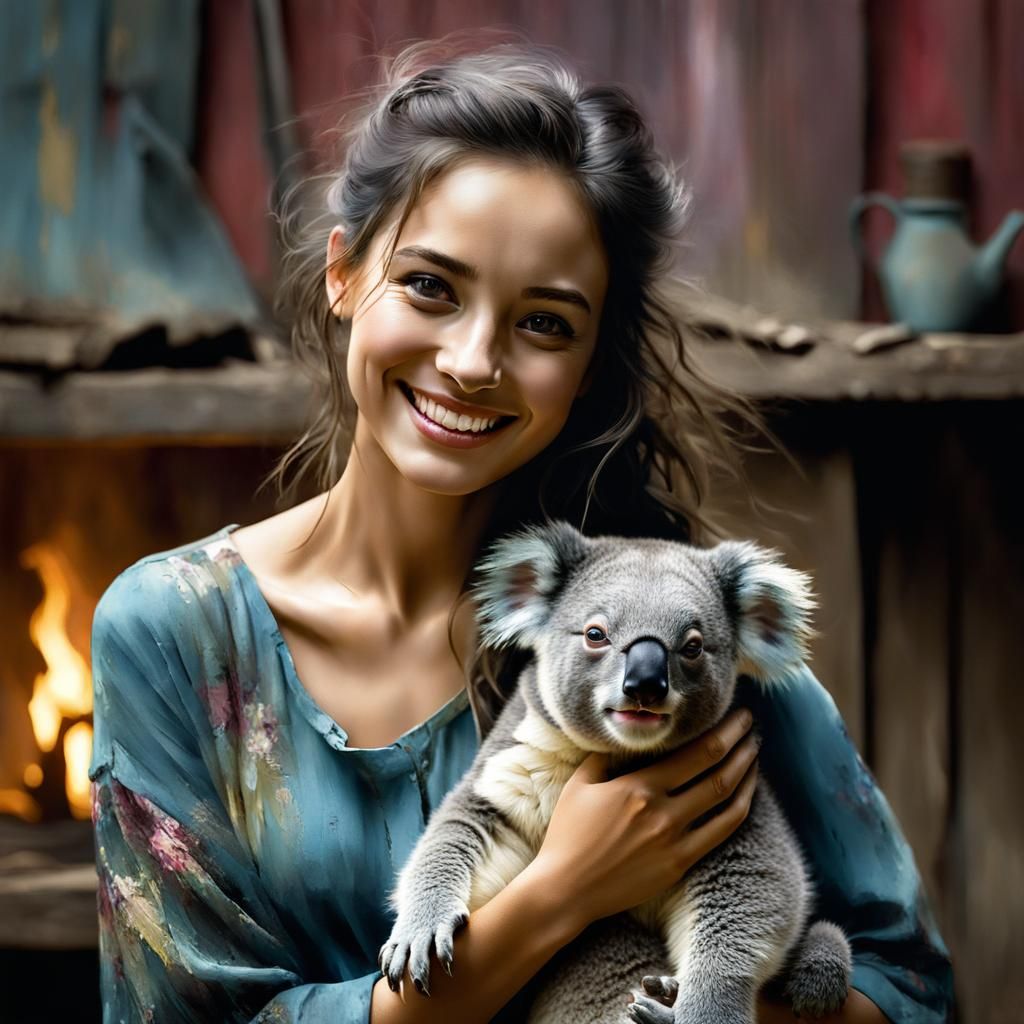 Woman with Koala Portrait in Fine Art Style