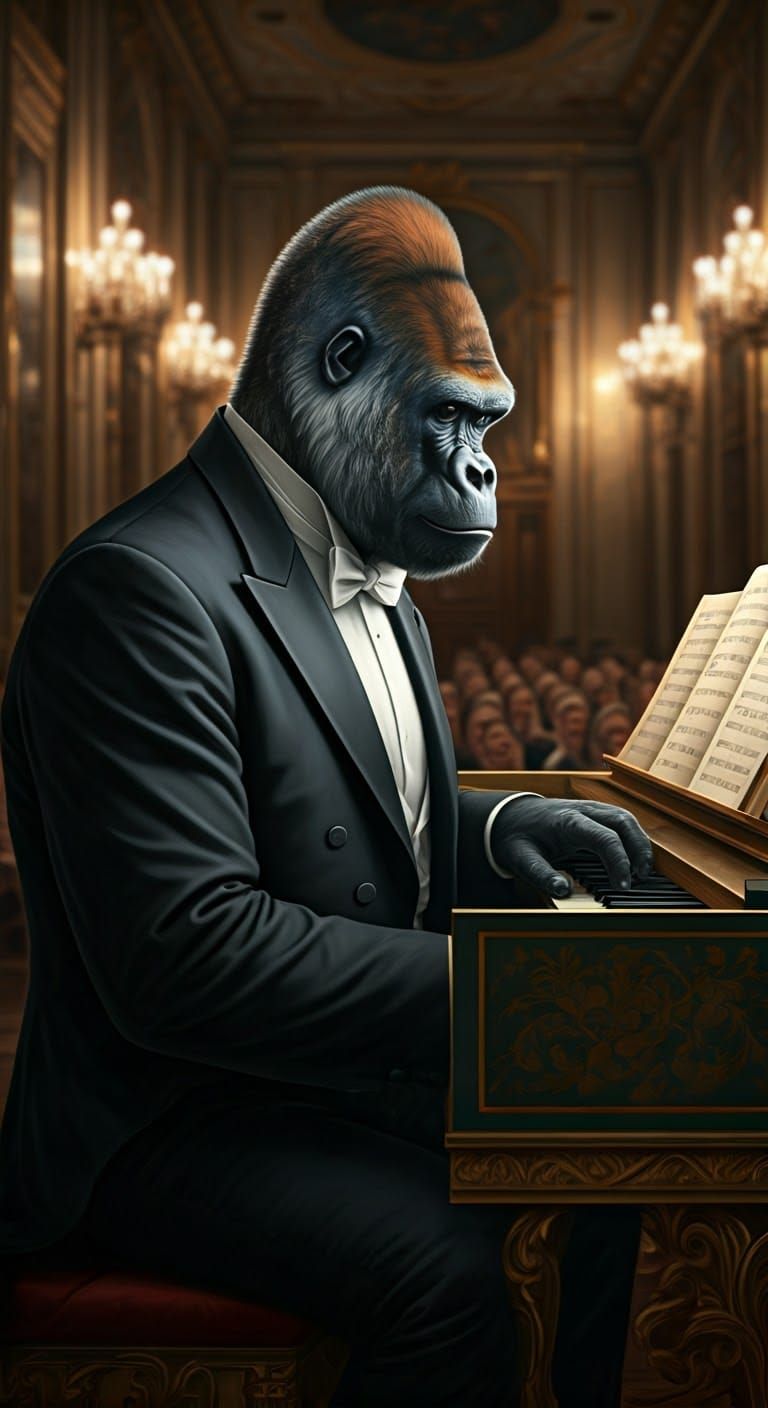 Sophisticated Gorilla Performs Baroque Harpsichord Concert