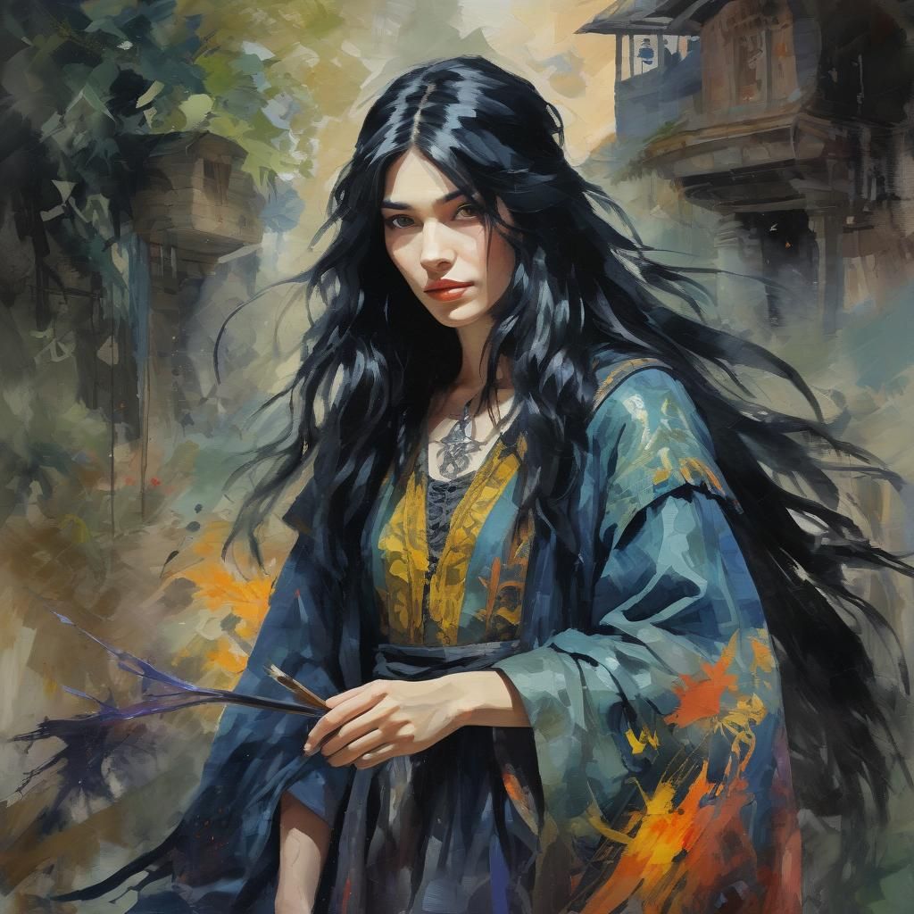 Impressionist Sorceress Portrait in Gouache Style