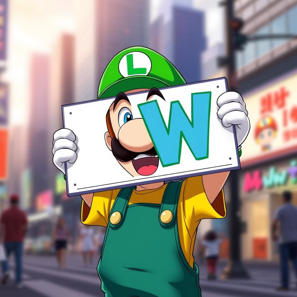 Luigi Holds 'W' Sign in Anime Style