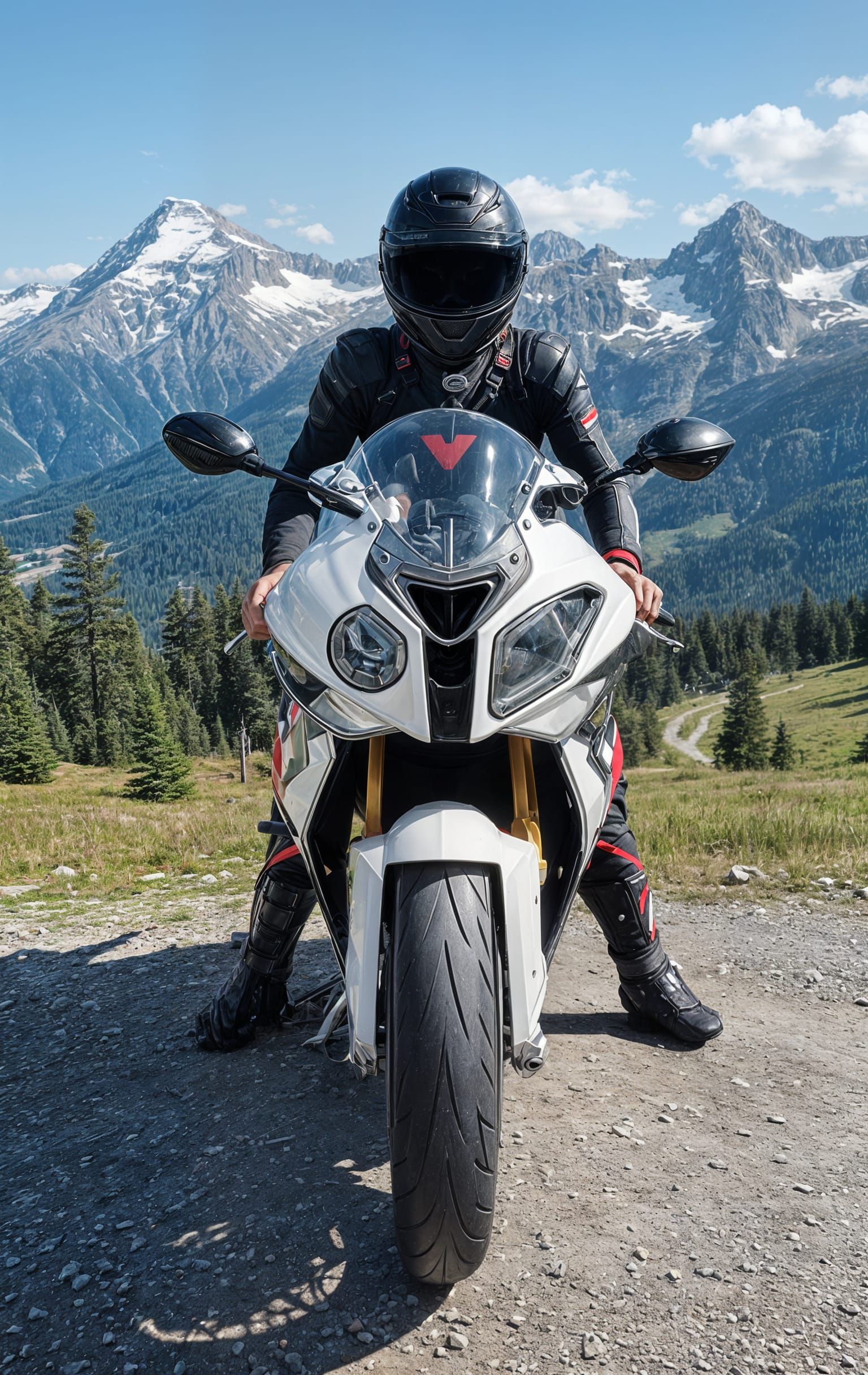 Motorcyclist Prepares for Alpine Pass Ride
