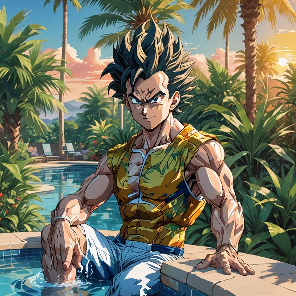 Vegeta Relaxing Poolside in Anime Style
