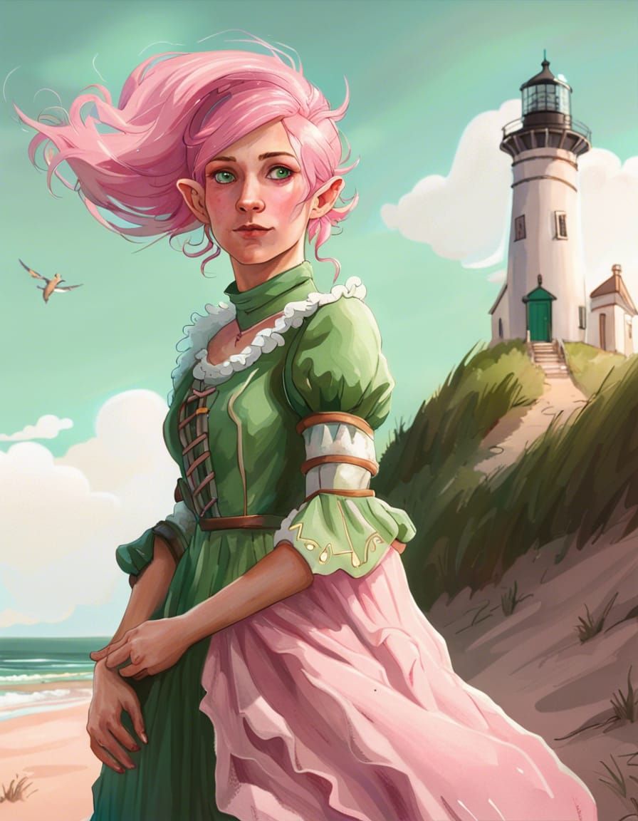 Elf Portrait with Lighthouse Background