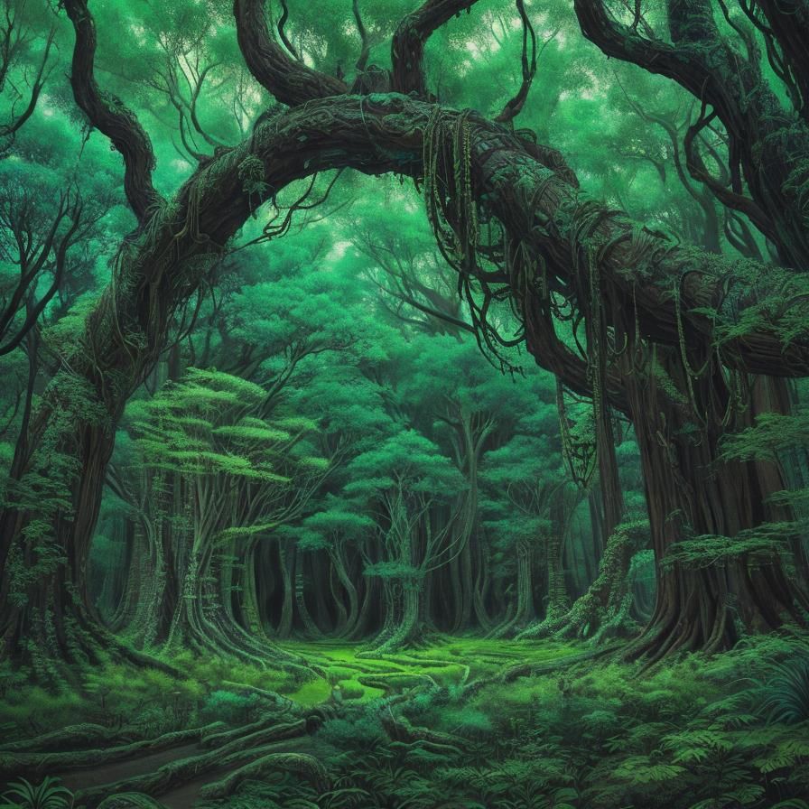 Psychedelic Japanese Forest with Neon Threads