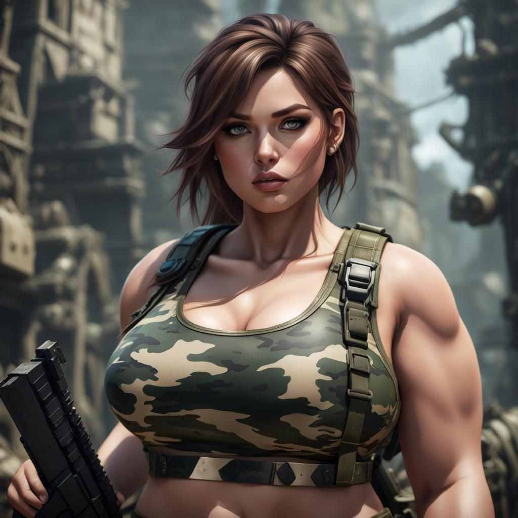 Soldier Girl in Camo Gear: Fantasy Concept Art