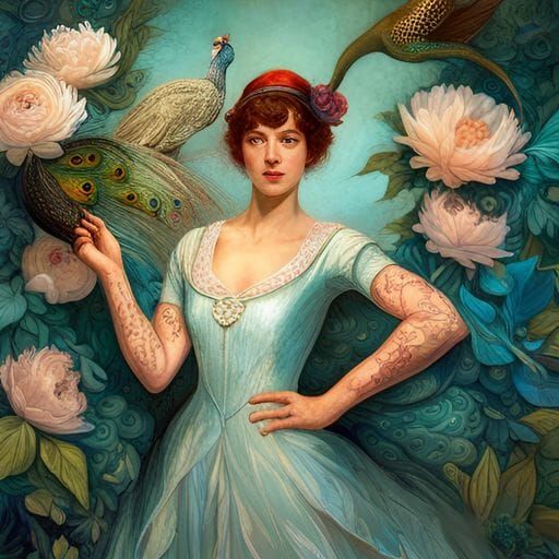 Majestic Peacock Goddess Illustration