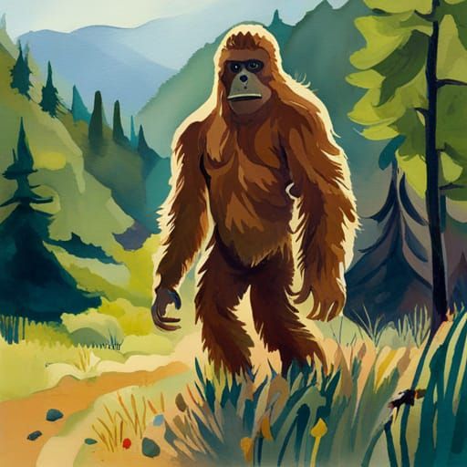 Sasquatch in Gouache Style Impressionist Painting