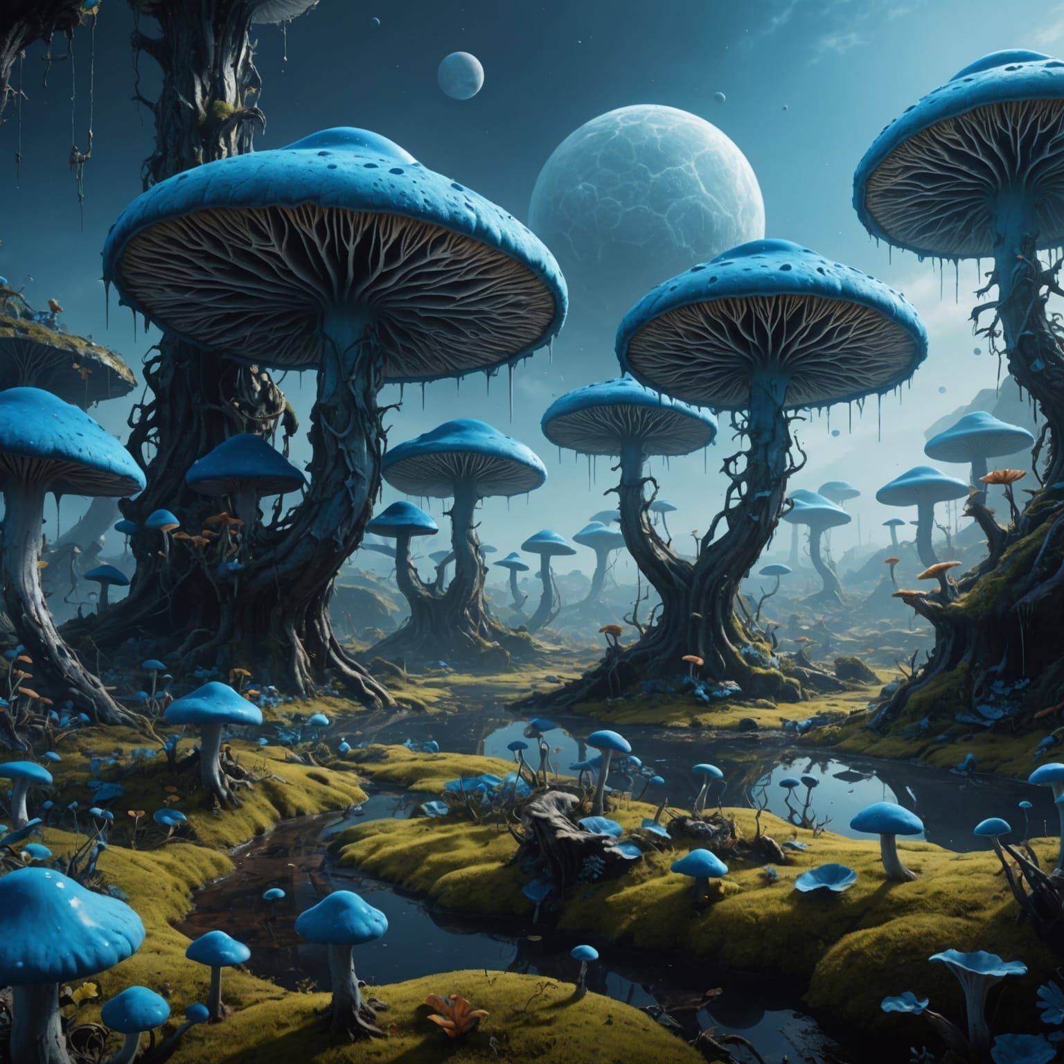 Surreal Stratospheric Fungi in Detailed Matte Painting