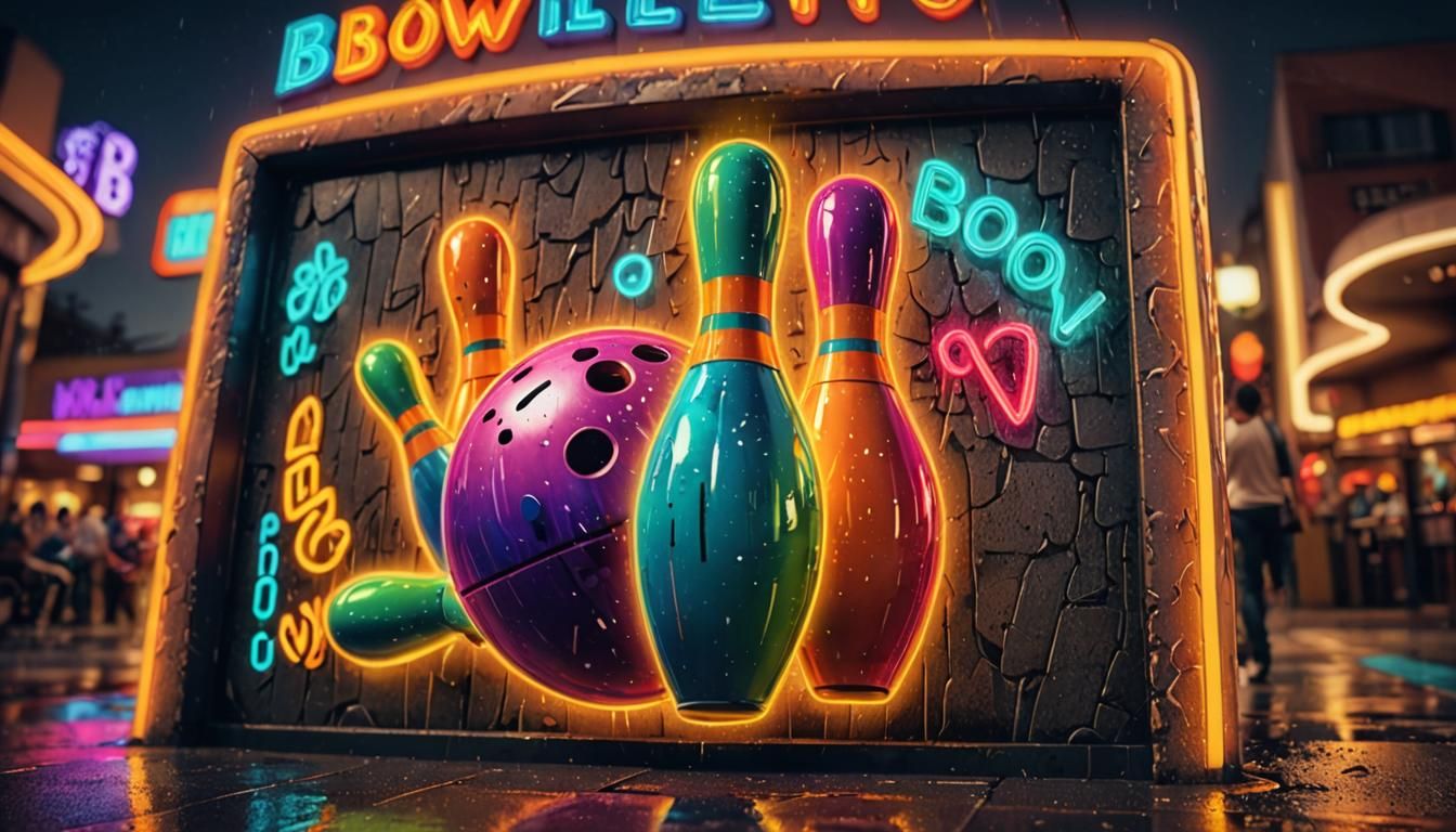 Majestic Bowling Sign in Evening Neon Lights