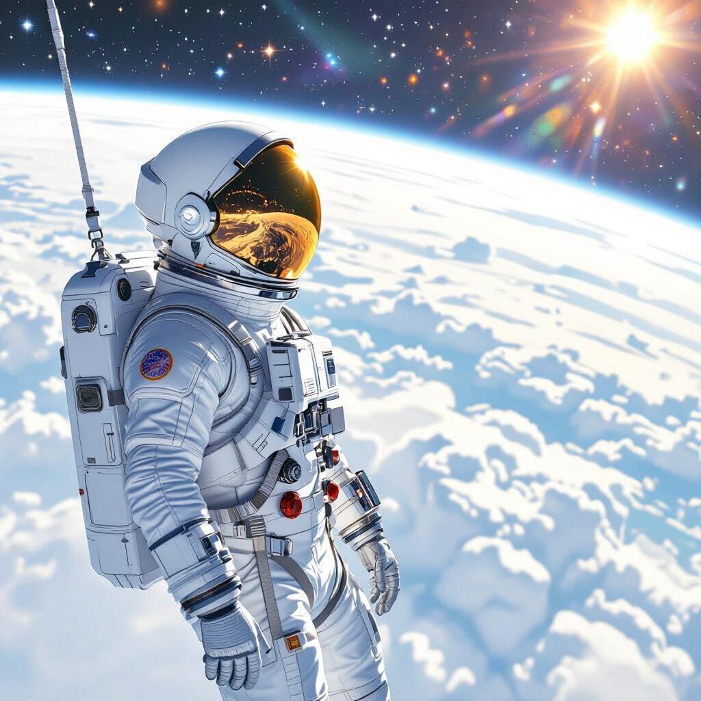 Astronaut Gazing at Earth from Space in Digital Painting