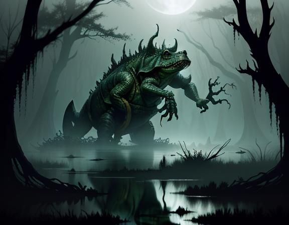 Bullywug Steps Through Murky Swamp Waters