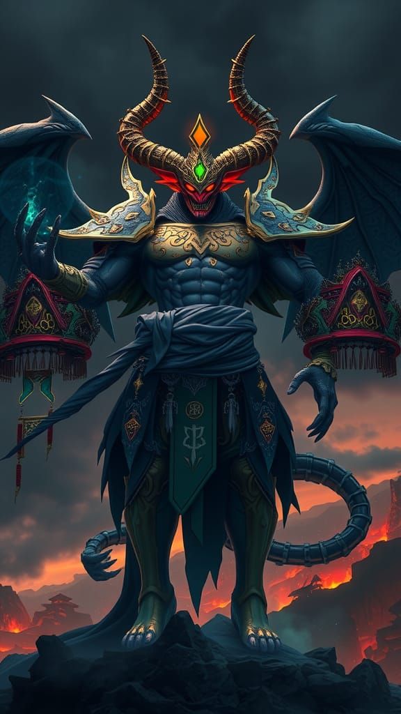 Imposing Demon God in 3D Anime Style