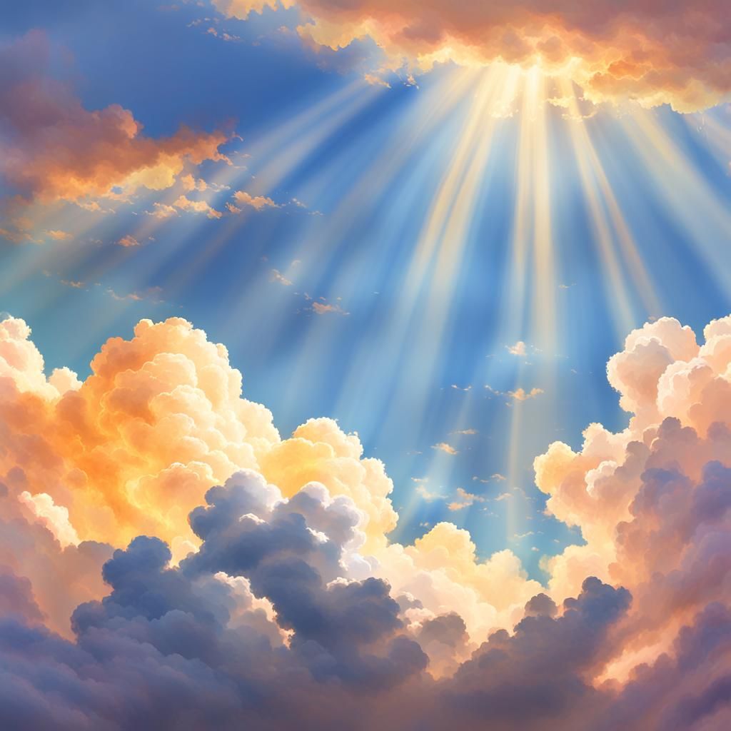 Heavenly Sky Digital Art with Golden Light Rays