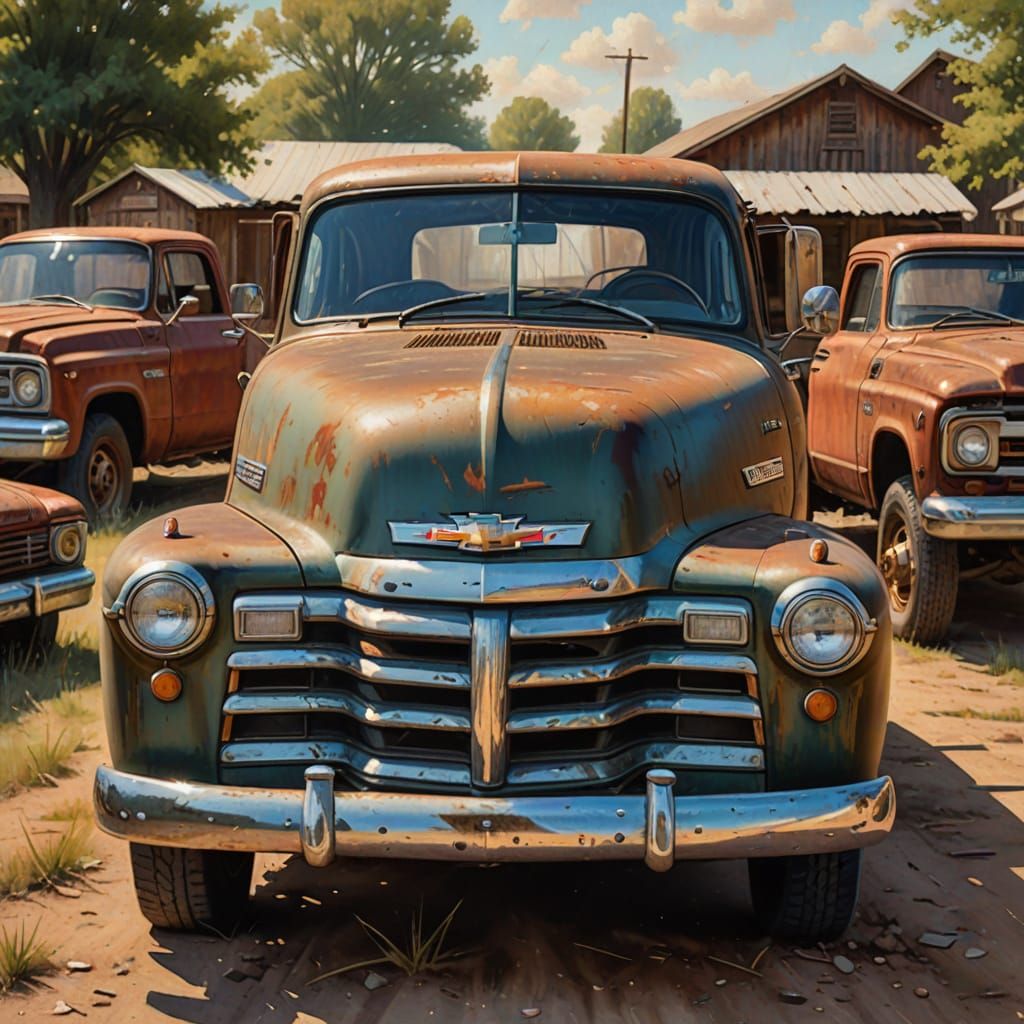Classic Chevrolet Pickup at Car Show, Oil Painting