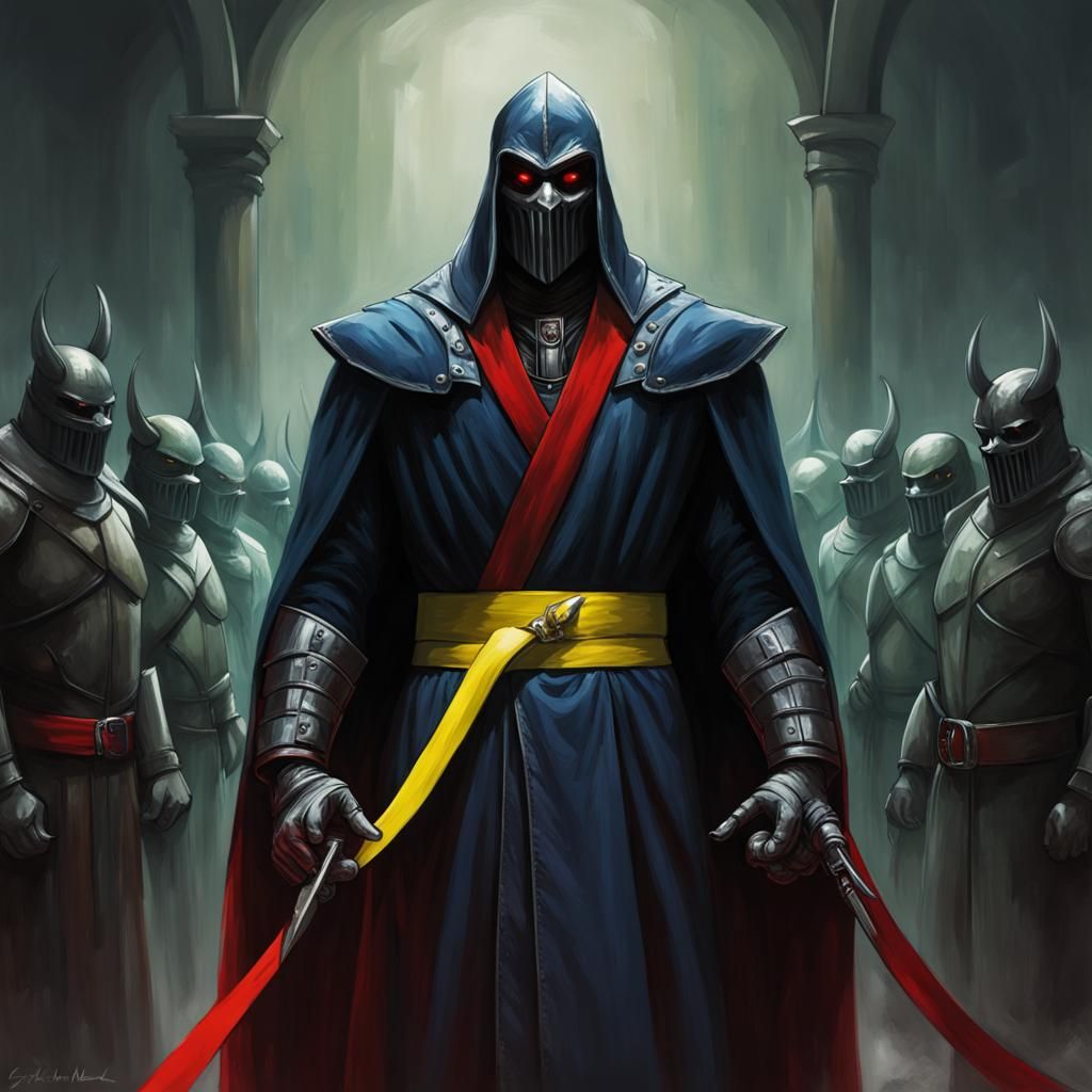 Sinister Political Leader and Followers in Dark Colors